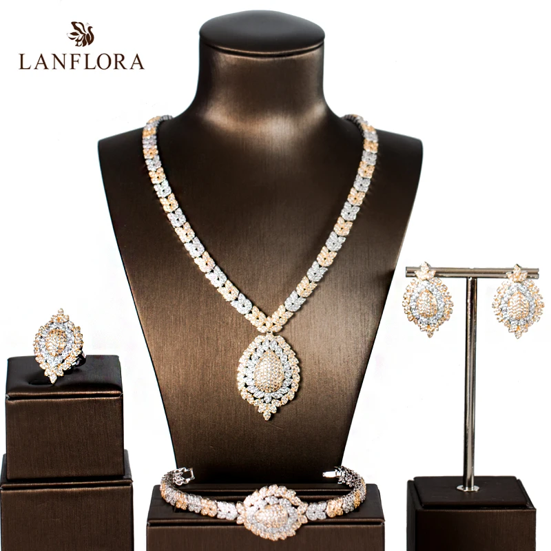 LANFLORA new luxury silver and gold color cubic zirconia jewelry sets four pieces wedding jewelry sets for brides
LANFLORA new luxury silver and gold color cubic zirconia jewelry sets four pieces wedding jewelry sets for brides