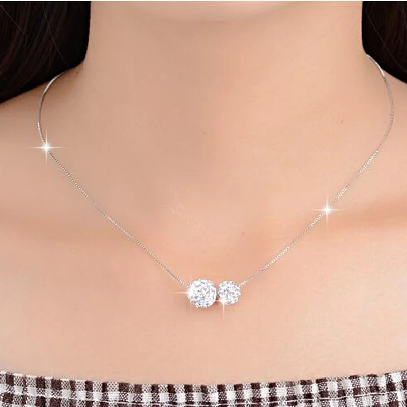 Elegant Women Pendant Necklaces Fashion Jewelry Gift For Girls 2 Balls CZ Crystal Chain Wedding Necklaces Brides 
Elegant Women Pendant Necklaces Fashion Jewelry Gift For Girls 2 Balls CZ Crystal Chain Wedding Necklaces Brides