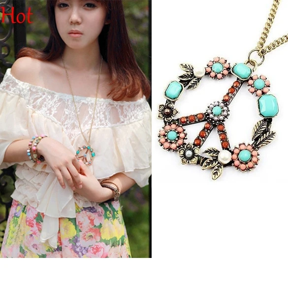 Hot Selling Vintage 2016 Fashion Jewlery Europe style Retro Necklaces Peace Sign Inserting Colorful Beads Pendant Necklace 4571
Hot Selling Vintage 2016 Fashion Jewlery Europe style Retro Necklaces Peace Sign Inserting Colorful Beads Pendant Necklace 4571