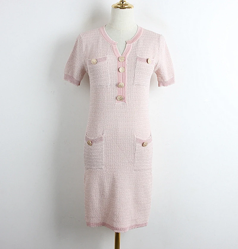 Vintage 2019 Summer women Runway Designer Dress V Neck knitted Buttons Thin Femmle Elegant Dress With Pockets Vestidos Mujer
Vintage 2019 Summer women Runway Designer Dress V Neck knitted Buttons Thin Femmle Elegant Dress With Pockets Vestidos Mujer