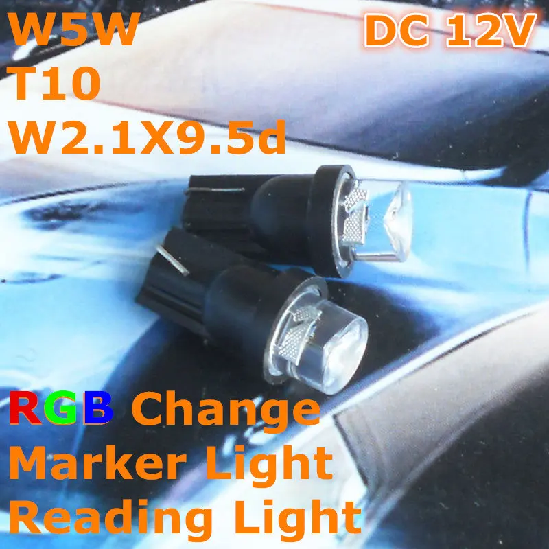 12V LED Full Color RGB Change Car Bulb Lamp T10(10mm Flood Lamp) W5W W2.1X9.5d for Signal Door Licence Board Light
12V LED Full Color RGB Change Car Bulb Lamp T10(10mm Flood Lamp) W5W W2.1X9.5d for Signal Door Licence Board Light