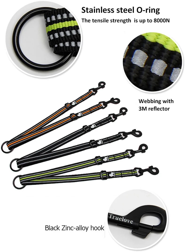 Reflective Nylon Double Dog Leash For Two Dogs Coupler No Tangle - PeticaDeals