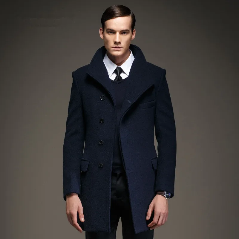 Image 9 Color Size M 3XL 2015 New Winter Coat Men Fashion 50% Wool Long Men Coats Sobretudo Masculino Gray Red Blue Black A1479