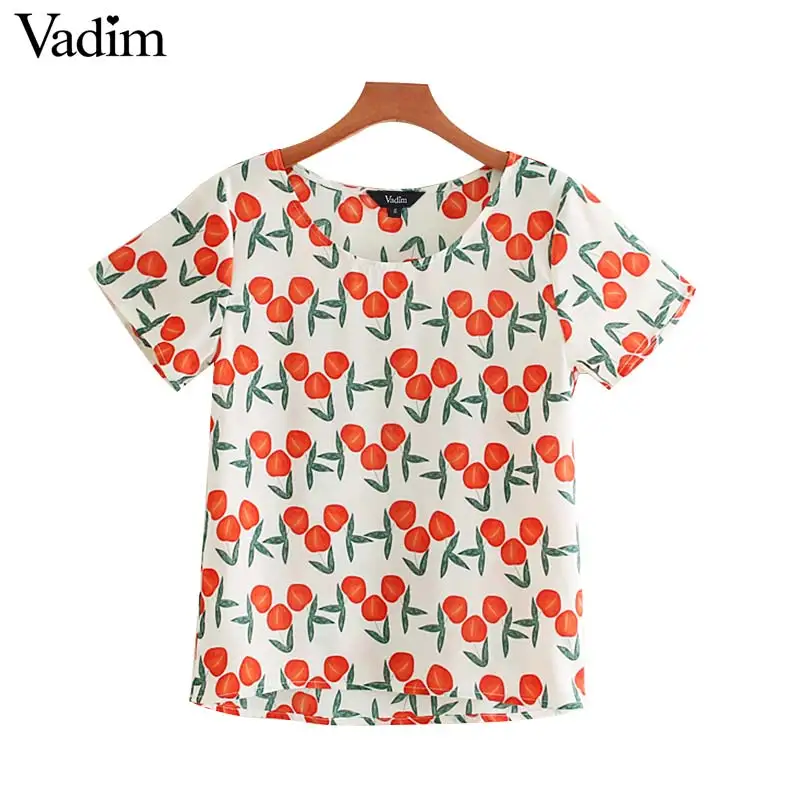Vadim women sweet cute fruit print blouse short sleeve O neck female stylish casual summer wear basic brand tops blusas DA440
Vadim women sweet cute fruit print blouse short sleeve O neck female stylish casual summer wear basic brand tops blusas DA440