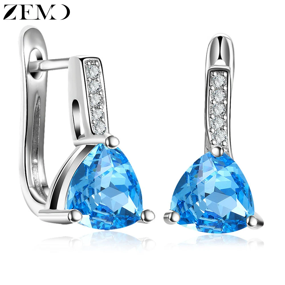 ZEMO Blue Stone Earrings for Women Stud Earrings Silver Color Triangle Cubic Zirconia Crystal Korean Earrings pendientes mujer
ZEMO Blue Stone Earrings for Women Stud Earrings Silver Color Triangle Cubic Zirconia Crystal Korean Earrings pendientes mujer