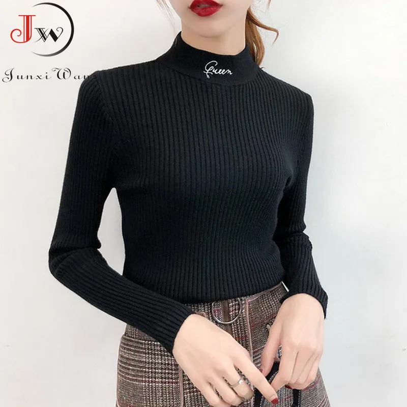 2019 Casual Women Knitted Sweater Black Embroidery Letter Turtleneck Pullovers Autumn Winter Solid Color Female Sweaters jumper
2019 Casual Women Knitted Sweater Black Embroidery Letter Turtleneck Pullovers Autumn Winter Solid Color Female Sweaters jumper