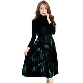 Nice Spring Velvet Dresses For Women Long Sleeve Dress Vintage Blue Turtleneck Pleated Dresses Party Robe Femme Mujer Vestidos
Nice Spring Velvet Dresses For Women Long Sleeve Dress Vintage Blue Turtleneck Pleated Dresses Party Robe Femme Mujer Vestidos