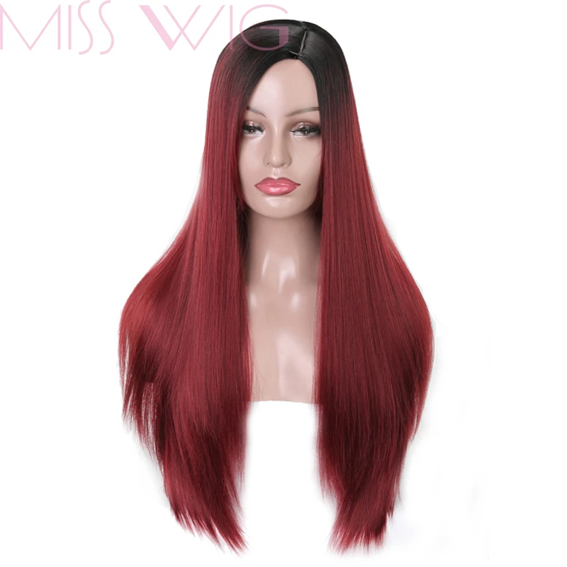 MISS WIG Ombre Blue Straight Long Synthetic Wigs For Women Black Red 24 inch 6 Colors Available Cosplay Wigs (3)