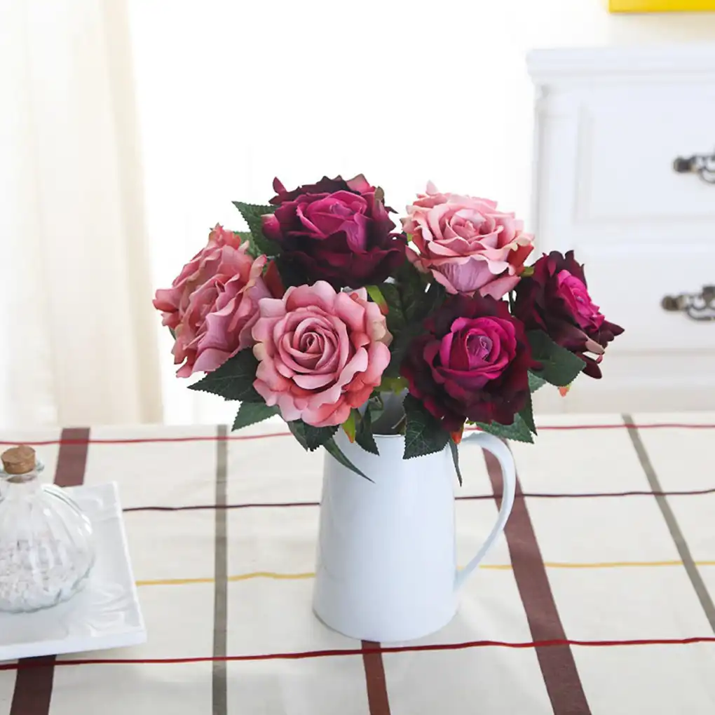fabric silk artificial rose flower arrangement for wedding home
