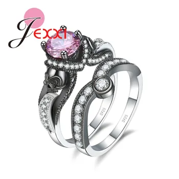 Shiny Cubic Zirconia Rings Set 925 Sterling Silver Stelring Silver with Double Black Skull Design for Women Wedding Jewelry
Shiny Cubic Zirconia Rings Set 925 Sterling Silver Stelring Silver with Double Black Skull Design for Women Wedding Jewelry