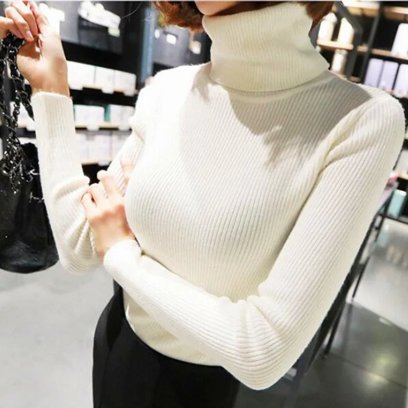 Elegant Women Knitted Turtleneck Pullovers Shirts Autumn Korean Slim-fit Tight Sweaters Fashion Female Long Sleeve Sweater
Elegant Women Knitted Turtleneck Pullovers Shirts Autumn Korean Slim-fit Tight Sweaters Fashion Female Long Sleeve Sweater