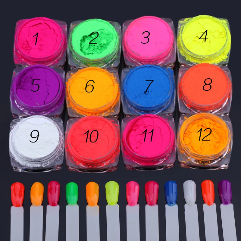 12Jars/set Neon Pigment Fluorescence Effect Nail Glitter Fluorescent color Powder Nail Polish Dust UV Gel Nail Decorations
12Jars/set Neon Pigment Fluorescence Effect Nail Glitter Fluorescent color Powder Nail Polish Dust UV Gel Nail Decorations
