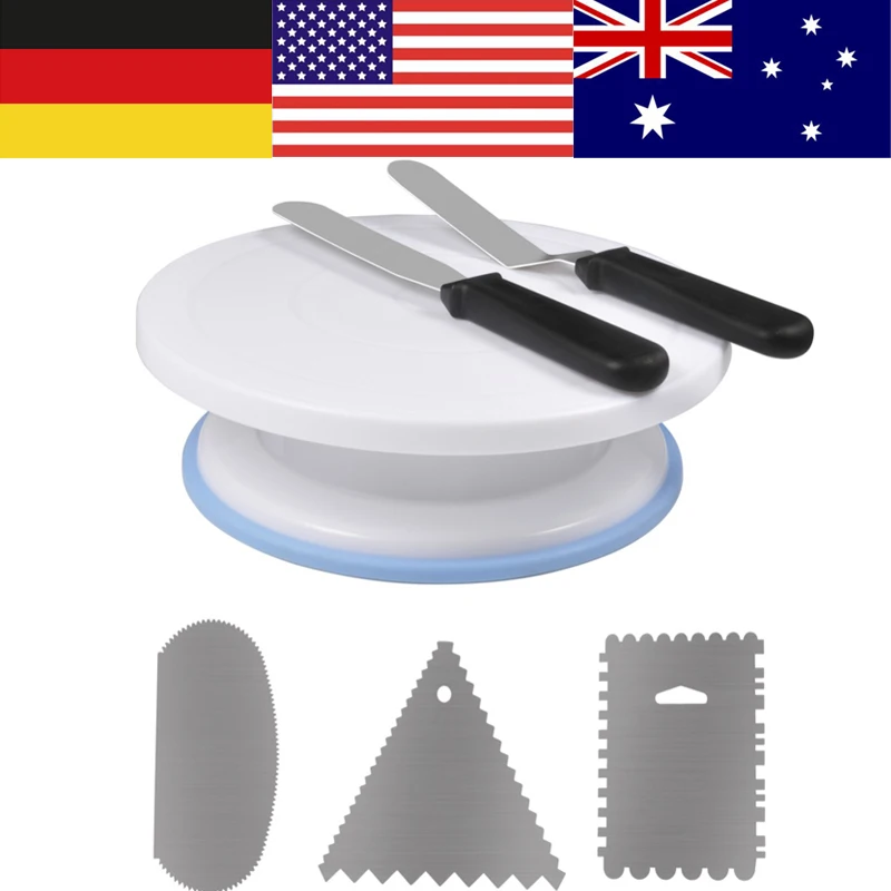 11 Inch Rotating Cake Turntable Table Stand With 2 Icing Spatula and Icing Smoother Cake Decorating Tool Baking Accessories
11 Inch Rotating Cake Turntable Table Stand With 2 Icing Spatula and Icing Smoother Cake Decorating Tool Baking Accessories