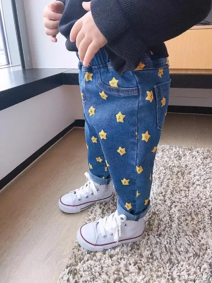 boys girls kids carton star printing denim blue jeans ankle length pants trousers for infant babies children spring autum season
boys girls kids carton star printing denim blue jeans ankle length pants trousers for infant babies children spring autum season