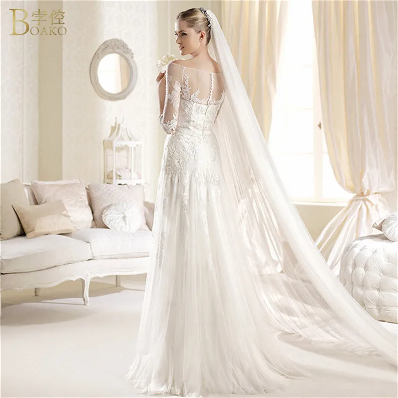 BOAKO 3M Two Layer White Wedding Veil Simple Elegant Cut Edge Beige Tulle Cathedral Bridal Veil Head Veil Wedding Accessories
BOAKO 3M Two Layer White Wedding Veil Simple Elegant Cut Edge Beige Tulle Cathedral Bridal Veil Head Veil Wedding Accessories