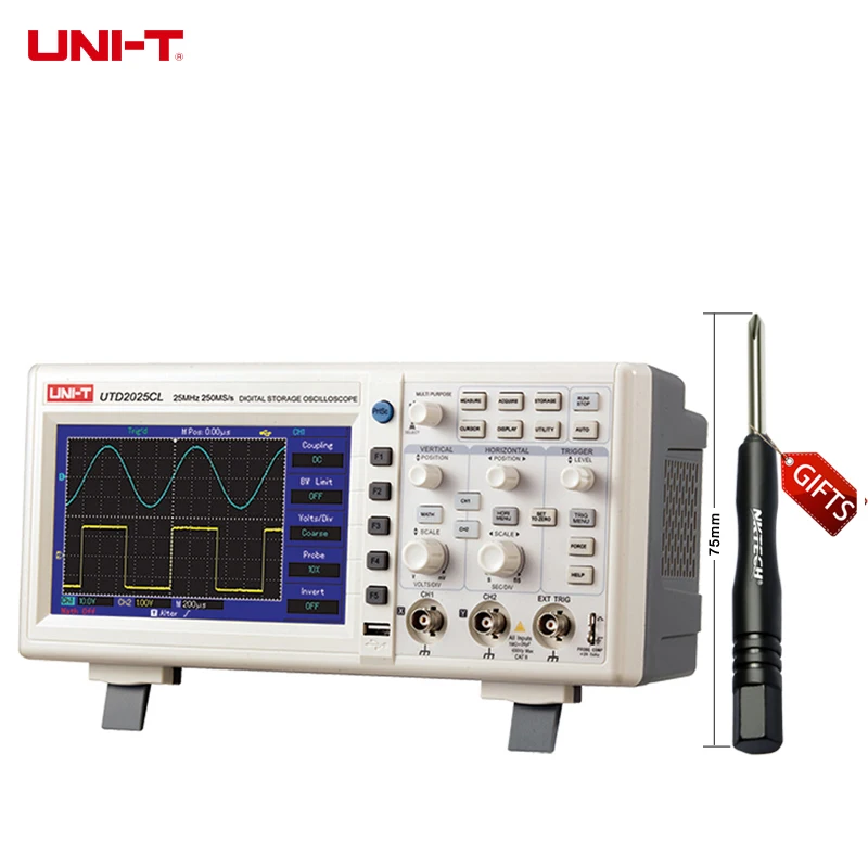 

UNI-T UTD2025CL 25MHz 250Ms/s USB Digital Storage Oscilloscope DSO 2Channels 7''TFT LCD Scopemeter W/ USB OTG EU/AU/US Plug