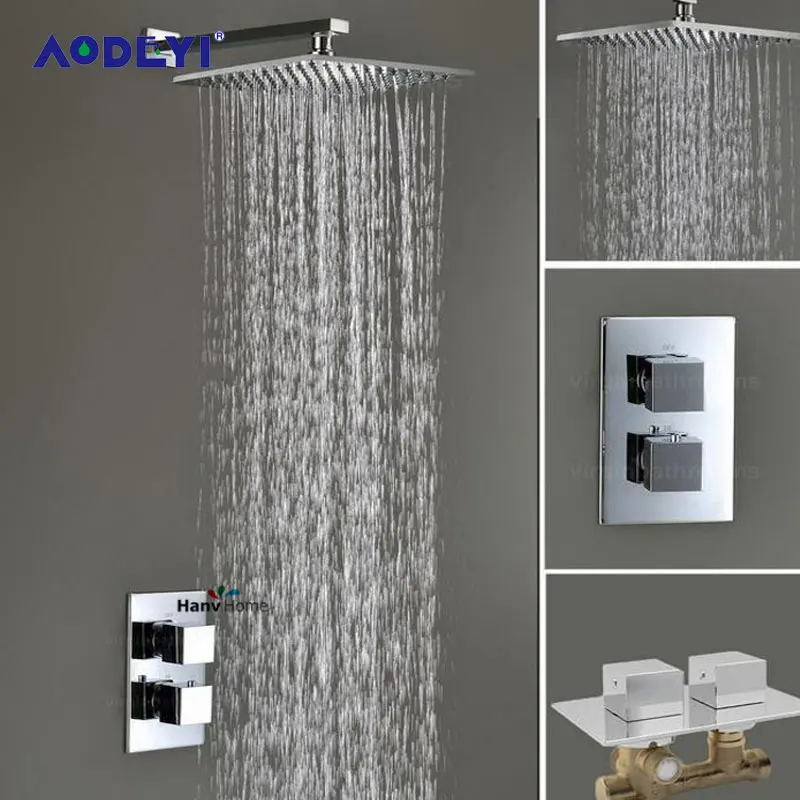 AODEYI Two Function Brass Thermostatic Mixer Shower Valve 8" Stainless Steel Rain Head Set Adjust Water Temperature | Обустройство