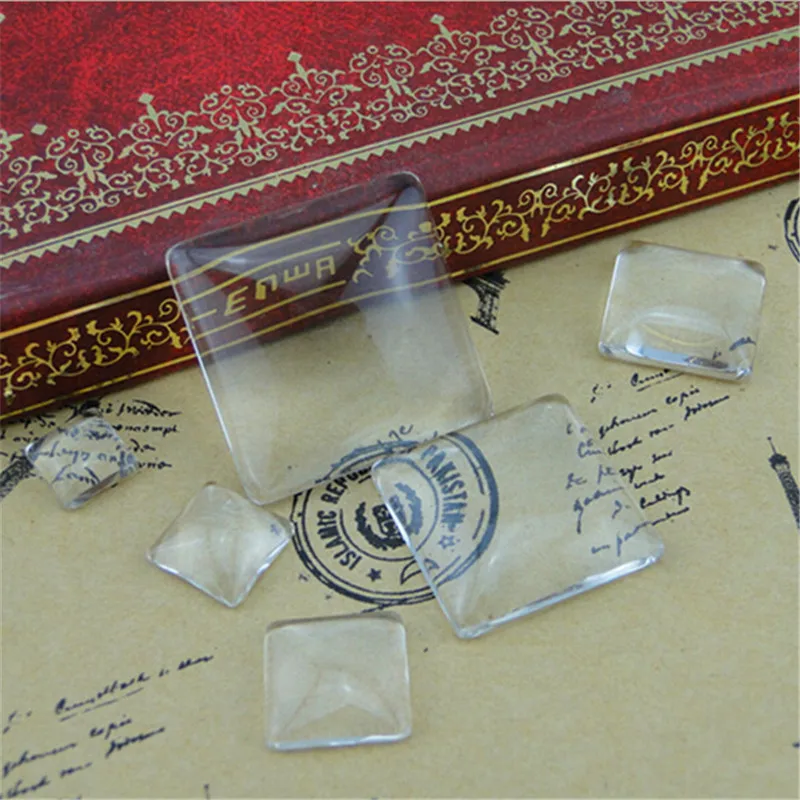 Square Glass Cabochons Transparent Clear 10mm, 12mm, 14mm, 15mm, 20mm, 25mm Glass Cabochon Beads For Blank Pendant Tray 100pc