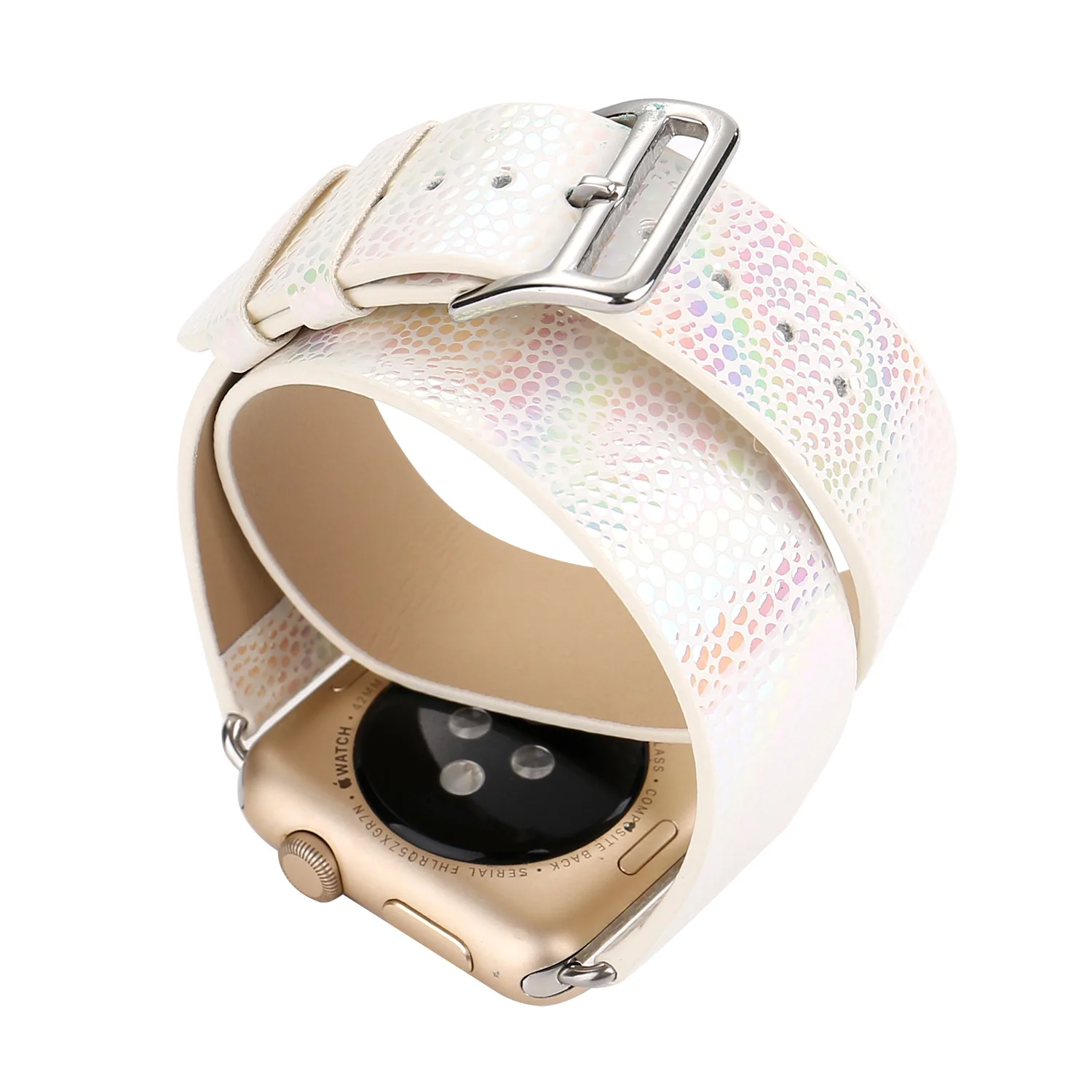 Original Design Light Colourful Watchband For Apple Watch 44Mm/ 40Mm/ 42Mm/ 38Mm Bands Double Belt Genuine Leather Bracelet For Iwatch