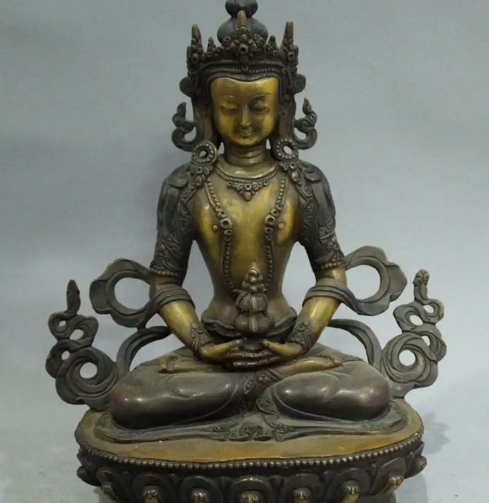 9" Old Chinese Buddhism Bronze Seat Amitayus Longevity God Goddess Buddha Statue
9" Old Chinese Buddhism Bronze Seat Amitayus Longevity God Goddess Buddha Statue