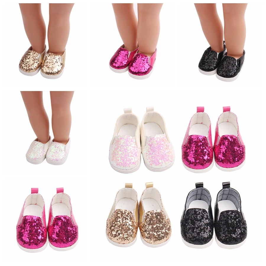 18 inch Doll Shoes fits American Girl Clothes Pink with White Polka Dot Flats