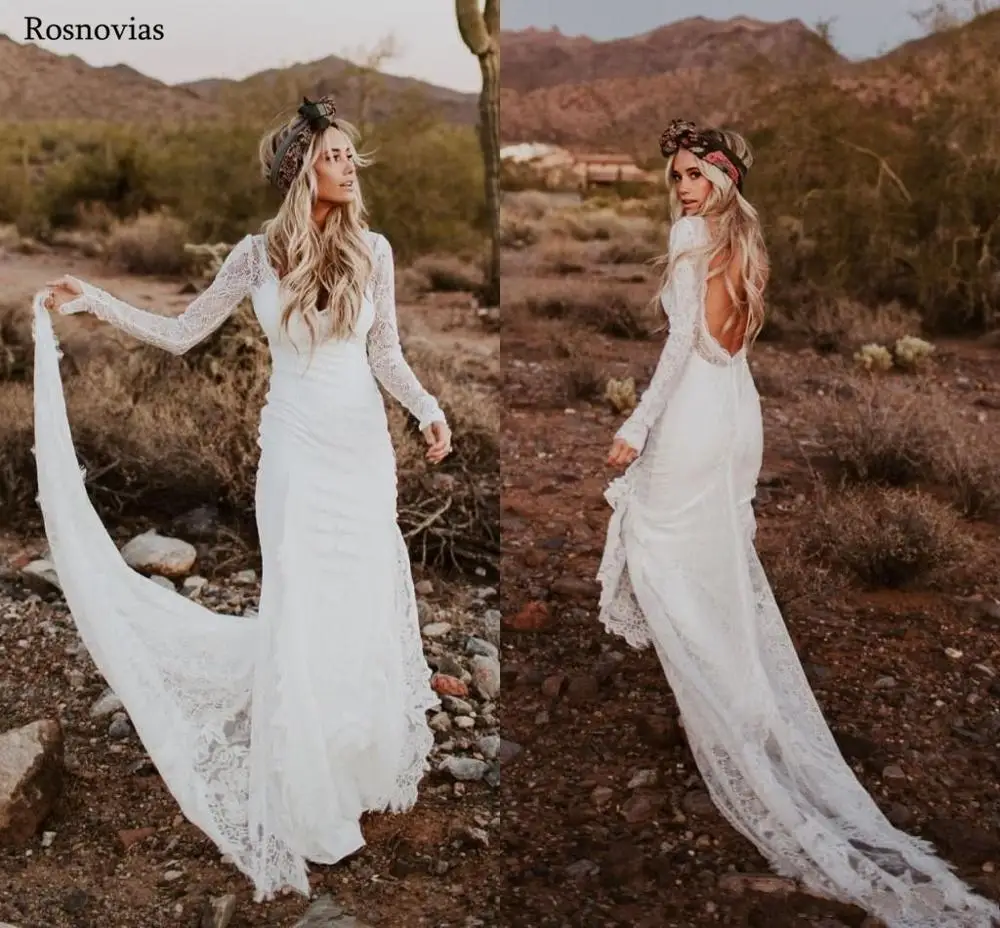 Boho Full Lace Mermaid Wedding Dresses 2019 V Neck Long Sleeves Backless Sweep Train Country Bohemian Beach Bridal Gowns
Boho Full Lace Mermaid Wedding Dresses 2019 V Neck Long Sleeves Backless Sweep Train Country Bohemian Beach Bridal Gowns