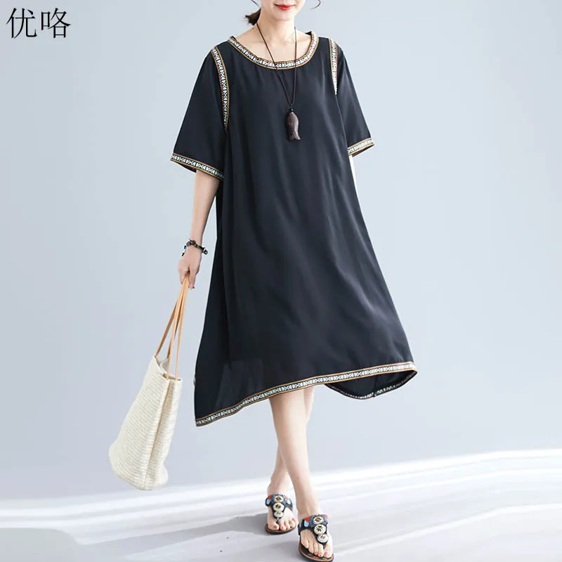 2019 Summer Fashion Women Plus Size Ethnic Dress Vintage Loose Simple Cotton Long Dress Large Size A Line Dresses Sundress 4XL 
2019 Summer Fashion Women Plus Size Ethnic Dress Vintage Loose Simple Cotton Long Dress Large Size A Line Dresses Sundress 4XL