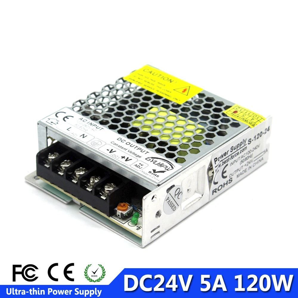 Single Output Ultrathin DC 24V 5A 120W Switching power Supply AC100-240V to DC24V Power Source For Led Strip Modules Light CCTV
Single Output Ultrathin DC 24V 5A 120W Switching power Supply AC100-240V to DC24V Power Source For Led Strip Modules Light CCTV