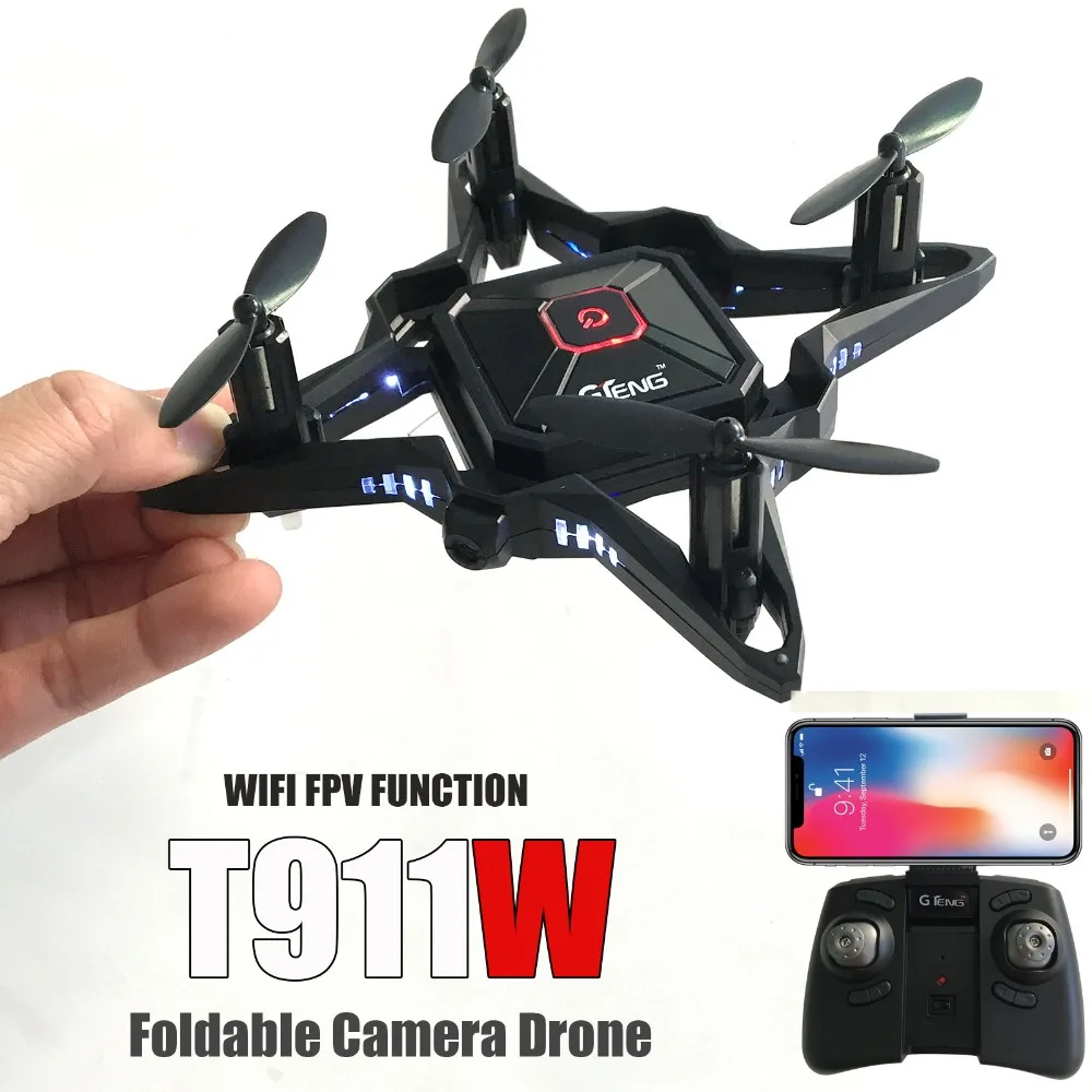 RC Quadcopter Wifi FPV T911W RC Drone 2.4G 4CH RC Drone 6-axis gyro with HD Camera RTF UAV Foldable RC Mode Toys for Children
RC Quadcopter Wifi FPV T911W RC Drone 2.4G 4CH RC Drone 6-axis gyro with HD Camera RTF UAV Foldable RC Mode Toys for Children