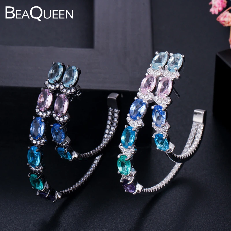 BeaQueen Newest Silver Black Color Blue Green Cubic Zirconia Double Round Big Circle Hoop Earrings Multicolor Women Jewelry E275
BeaQueen Newest Silver Black Color Blue Green Cubic Zirconia Double Round Big Circle Hoop Earrings Multicolor Women Jewelry E275