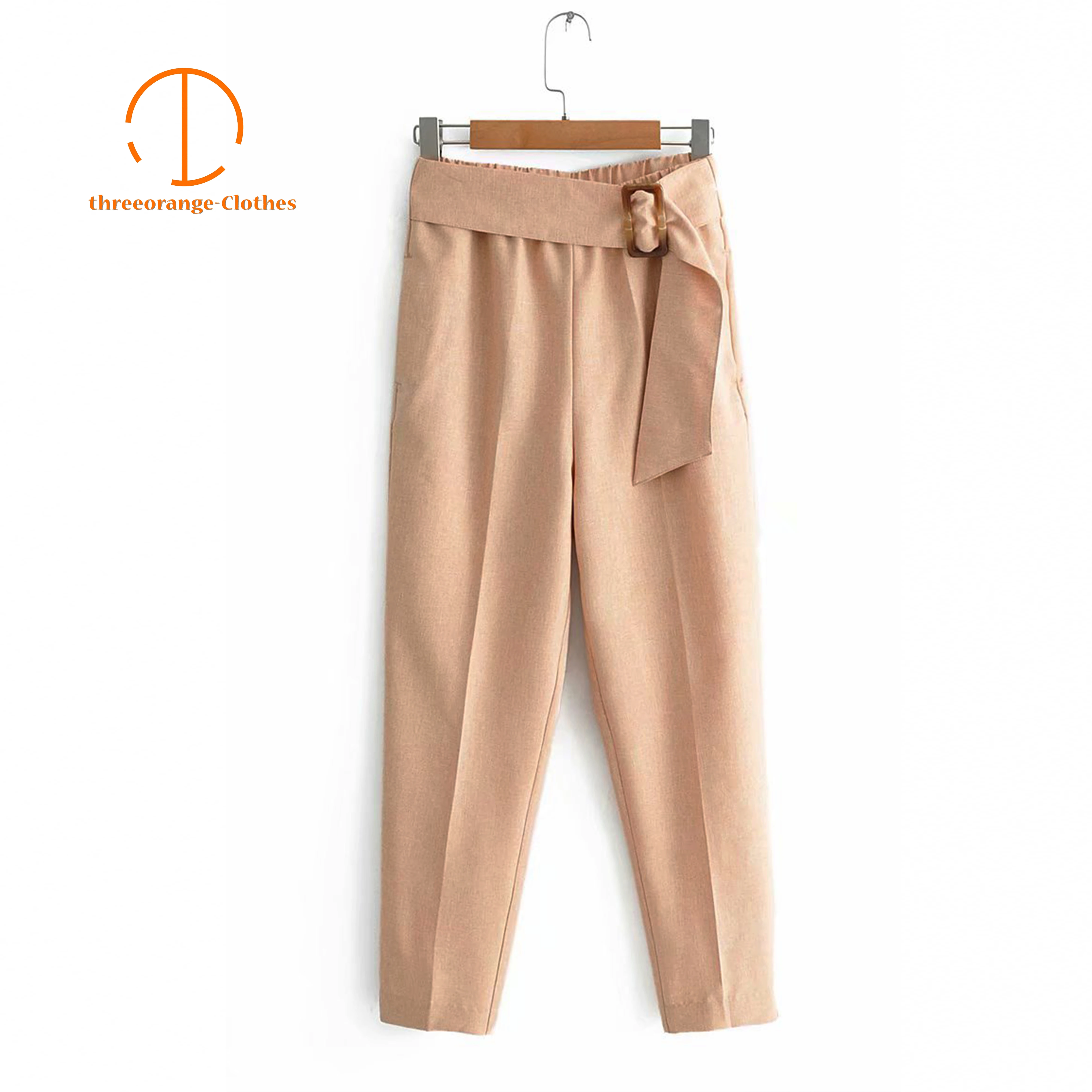 Khaki Casual pants women Za Style square Buckle Design sash office lady elastic waist hemp fabric superior texture trousers
Khaki Casual pants women Za Style square Buckle Design sash office lady elastic waist hemp fabric superior texture trousers