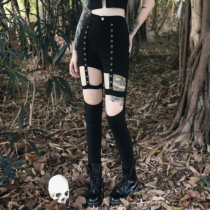 2019 Harajuku Gothic Punk Pencil Pants Women Dark Black Elastic Hollow Out Tie Up Long Pants Skinny Streetwear Female Trousers
2019 Harajuku Gothic Punk Pencil Pants Women Dark Black Elastic Hollow Out Tie Up Long Pants Skinny Streetwear Female Trousers