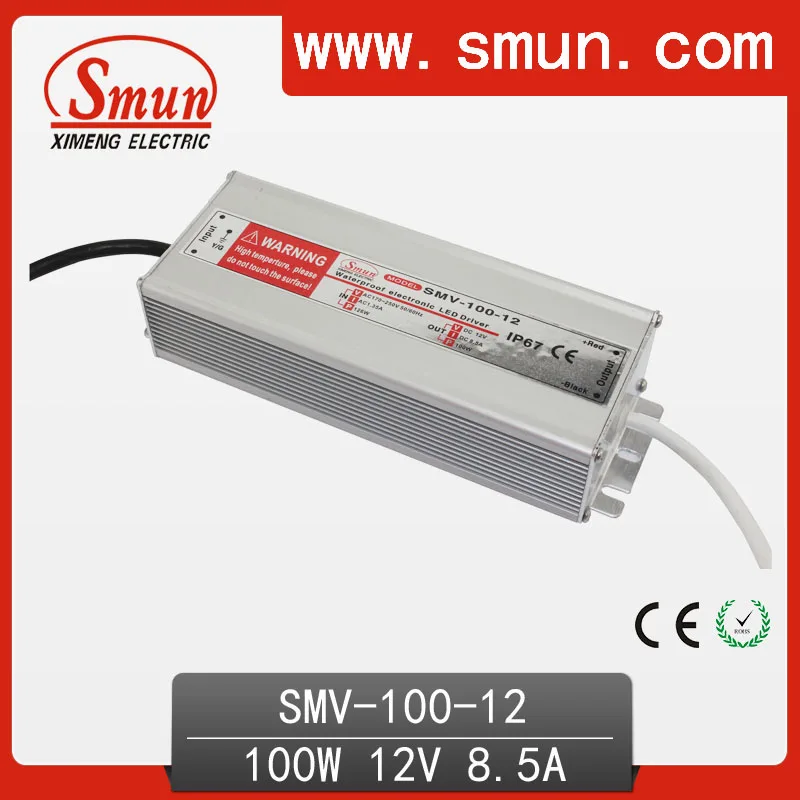 

100W 12V 8A Waterproof IP67 LED Driver Switching Power Supply for Led Strip Light with CE ROHS 1 Year Warranty SMV-100-12