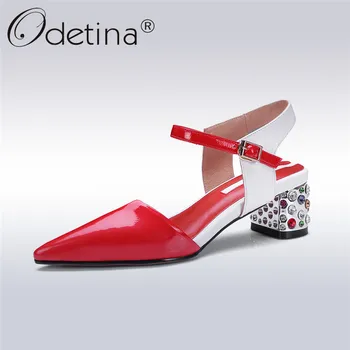 Odetina 2019 Summer Genuine Cow Leather Pumps Slingbacks Women Crystal Chunky Heels Pointed Toes Ankle Strap Mixed Color Shoes
Odetina 2019 Summer Genuine Cow Leather Pumps Slingbacks Women Crystal Chunky Heels Pointed Toes Ankle Strap Mixed Color Shoes