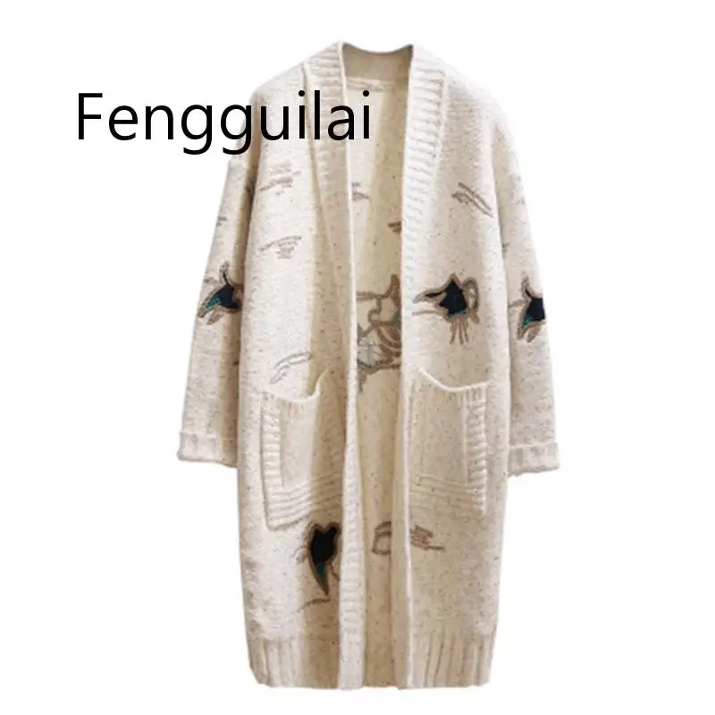 2019 Autumn Winter Big Size Women Cardigan Casual Embroidery Long Outerwear Spring FENGGUILAI Female Wool Knit cardigan Coat
2019 Autumn Winter Big Size Women Cardigan Casual Embroidery Long Outerwear Spring FENGGUILAI Female Wool Knit cardigan Coat
