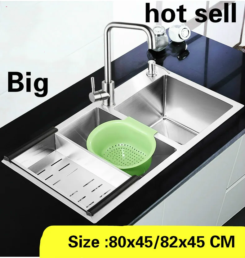 

Free shipping Apartment big kitchen manual sink double groove do the dishes 304 stainless steel hot sell 80x45/82x45 CM