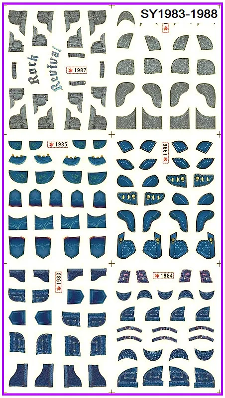 6 PACK/ LOT GLITTER WATER DECAL NAIL ART NAIL STICKER JEAN TEXTILE FABRIC SY1983-1988
6 PACK/ LOT GLITTER WATER DECAL NAIL ART NAIL STICKER JEAN TEXTILE FABRIC SY1983-1988