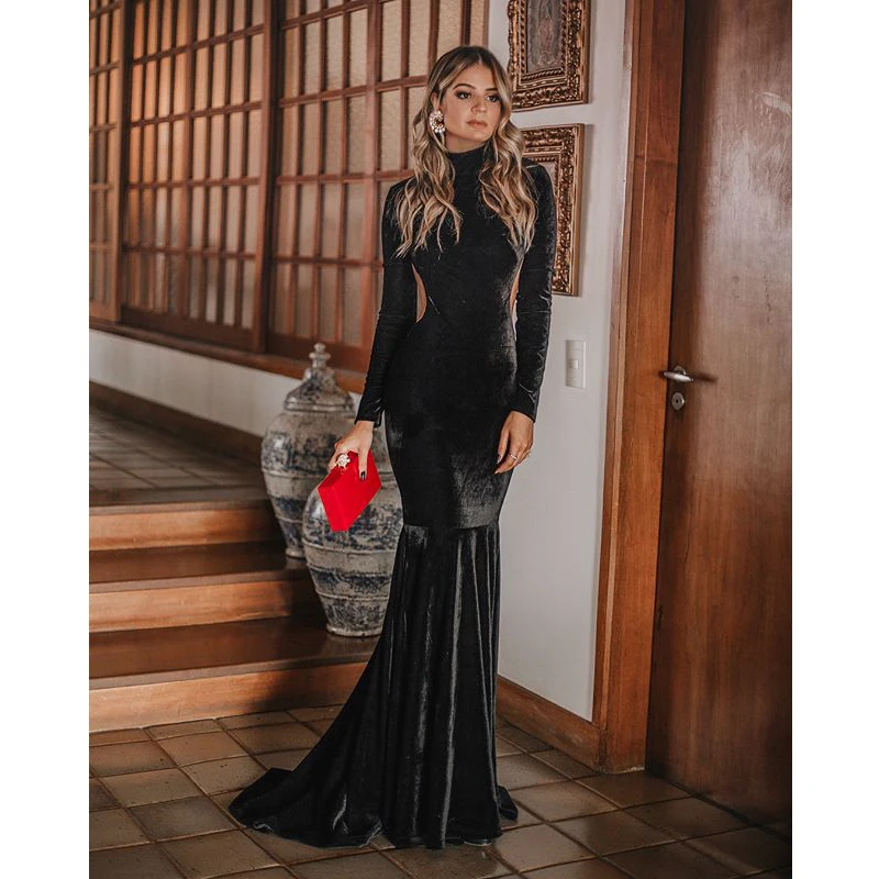 2019 Black Turtleneck Sexy Open Back Long Sleeve Vestidos Mermaid Dress Women Vestido Maxi Dress Floor-Length Long Party Dress
2019 Black Turtleneck Sexy Open Back Long Sleeve Vestidos Mermaid Dress Women Vestido Maxi Dress Floor-Length Long Party Dress