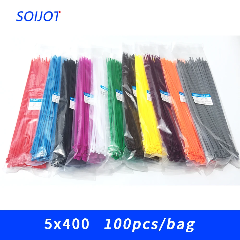 

5*400 5x400 Self-Locking Plastic Nylon Wire Cable Zip Ties 100pcs 6 colors Cable Ties Fasten Loop Cable Various specifications