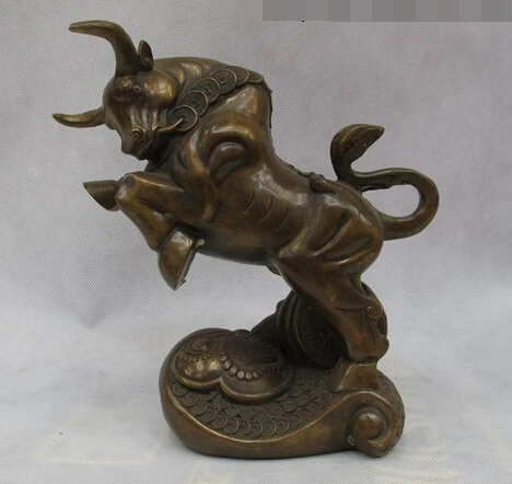 

JP S1144 8"Chinese classical Bronze Monetary wealth OX Bull Lucky Feng shui statue