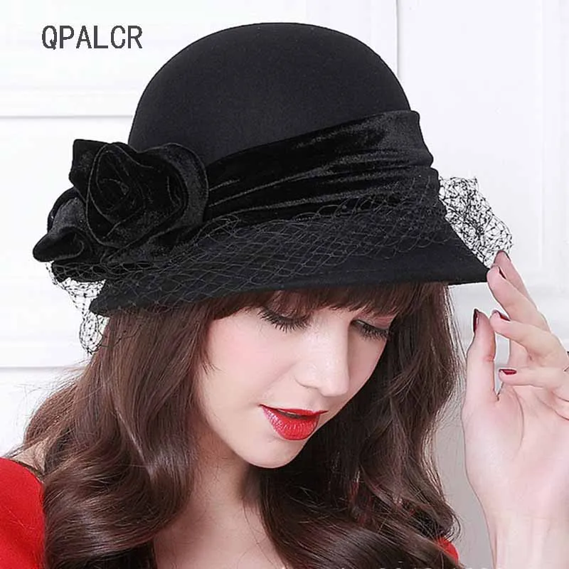 QPALCR Elegant Female Wool Felt Hats Charming Ladys Wool Fedora Hat High Quality Flowers Velvet Veil Solid Topper For Womens
QPALCR Elegant Female Wool Felt Hats Charming Ladys Wool Fedora Hat High Quality Flowers Velvet Veil Solid Topper For Womens