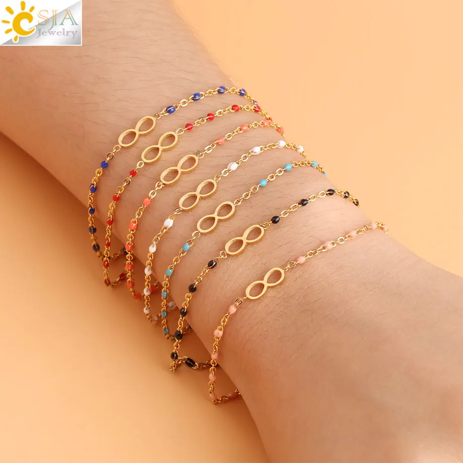 CSJA Infinity 8 Gold-color Bracelets & Bangles Stainless Steel Link Chain Delica Beads Statement Charms Bracelet for Womens S419
CSJA Infinity 8 Gold-color Bracelets & Bangles Stainless Steel Link Chain Delica Beads Statement Charms Bracelet for Womens S419