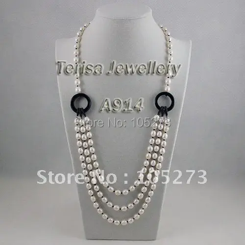 New Free Shipping A914# Grade AA 7-8MM Pearl 60-76CM 3Rows Black Onyx Freshwater Pearls Necklace Fashion Women's Jewelry
New Free Shipping A914# Grade AA 7-8MM Pearl 60-76CM 3Rows Black Onyx Freshwater Pearls Necklace Fashion Women's Jewelry