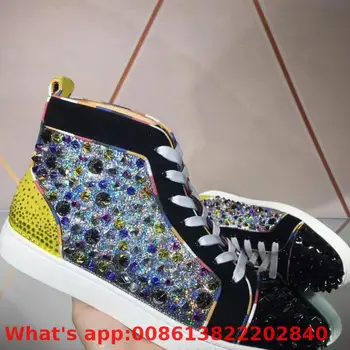 High Cut Leisure Shoe Lace Up Colored Shaped Leather Rivets Diamond Heel Red Bottoms For Men Shoes Sneakers Casual Flat
High Cut Leisure Shoe Lace Up Colored Shaped Leather Rivets Diamond Heel Red Bottoms For Men Shoes Sneakers Casual Flat