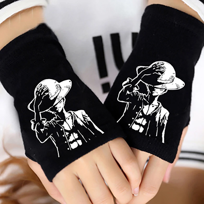 Аниме одна штука Обезьяна D Luffy половина пальца хлопок вязаные наручные перчатки
