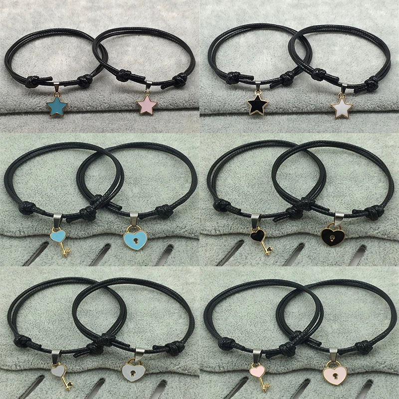 Fashion 2Pcs Simple Women Men Rope Bracelet Women Gifts Black key Heart lock Star Handmad Couple Rope Jewelry
Fashion 2Pcs Simple Women Men Rope Bracelet Women Gifts Black key Heart lock Star Handmad Couple Rope Jewelry