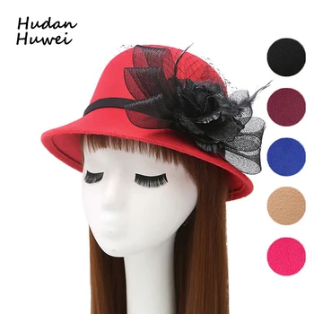 Autumn Winter Women Wool felt Fedora Hats Bucket Hats with Aristocracy Gauze Feather Flower Formal bowler hat derby chapeau
Autumn Winter Women Wool felt Fedora Hats Bucket Hats with Aristocracy Gauze Feather Flower Formal bowler hat derby chapeau
