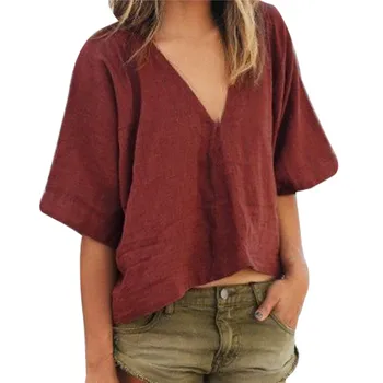 Large Size Women Top And Blouse New Fashion V-neck Solid Blouse Summer Short Sleeve Casual Tunic shirts camisa feminina
Large Size Women Top And Blouse New Fashion V-neck Solid Blouse Summer Short Sleeve Casual Tunic shirts camisa feminina