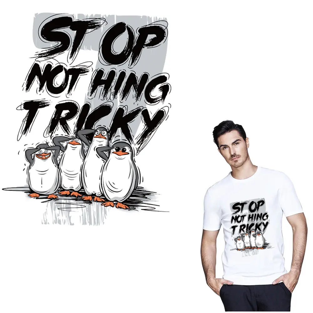 Cartoon penguin letters iron on A-level patches for women men clothes transfer stickers applique DIY T-shirt by household irons 
Cartoon penguin letters iron on A-level patches for women men clothes transfer stickers applique DIY T-shirt by household irons