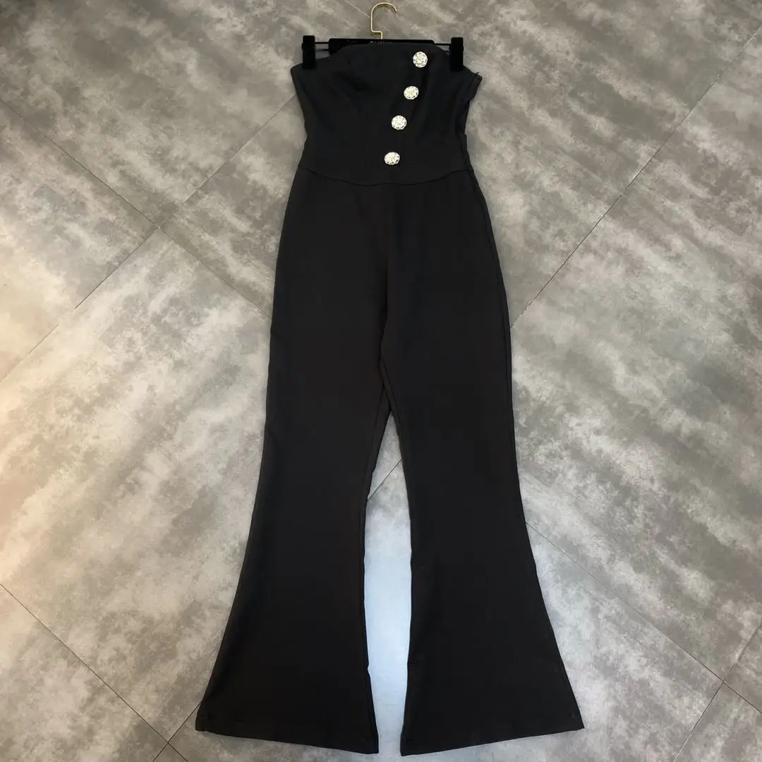 2019 summer new diamond button buckle waist micro flare pants small woman jumpsuit
2019 summer new diamond button buckle waist micro flare pants small woman jumpsuit